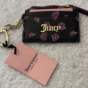 Juicy Couture Black Card Holder with Purple Floral Design